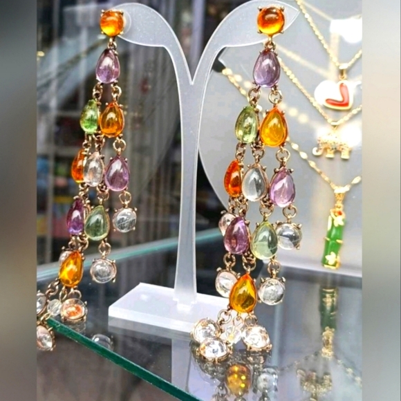 Boutique Jewelry - NWT Bohemian Colorful Crystal Dangle Gold Chandelier Earrings